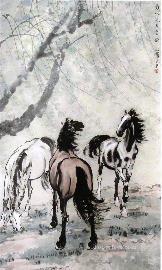 Caballos Xu Beihong 2 viejos chinos Pintura al óleo